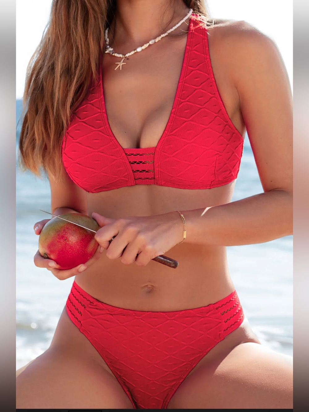 NWT CupShe Red Textured Bikini Set - size M
